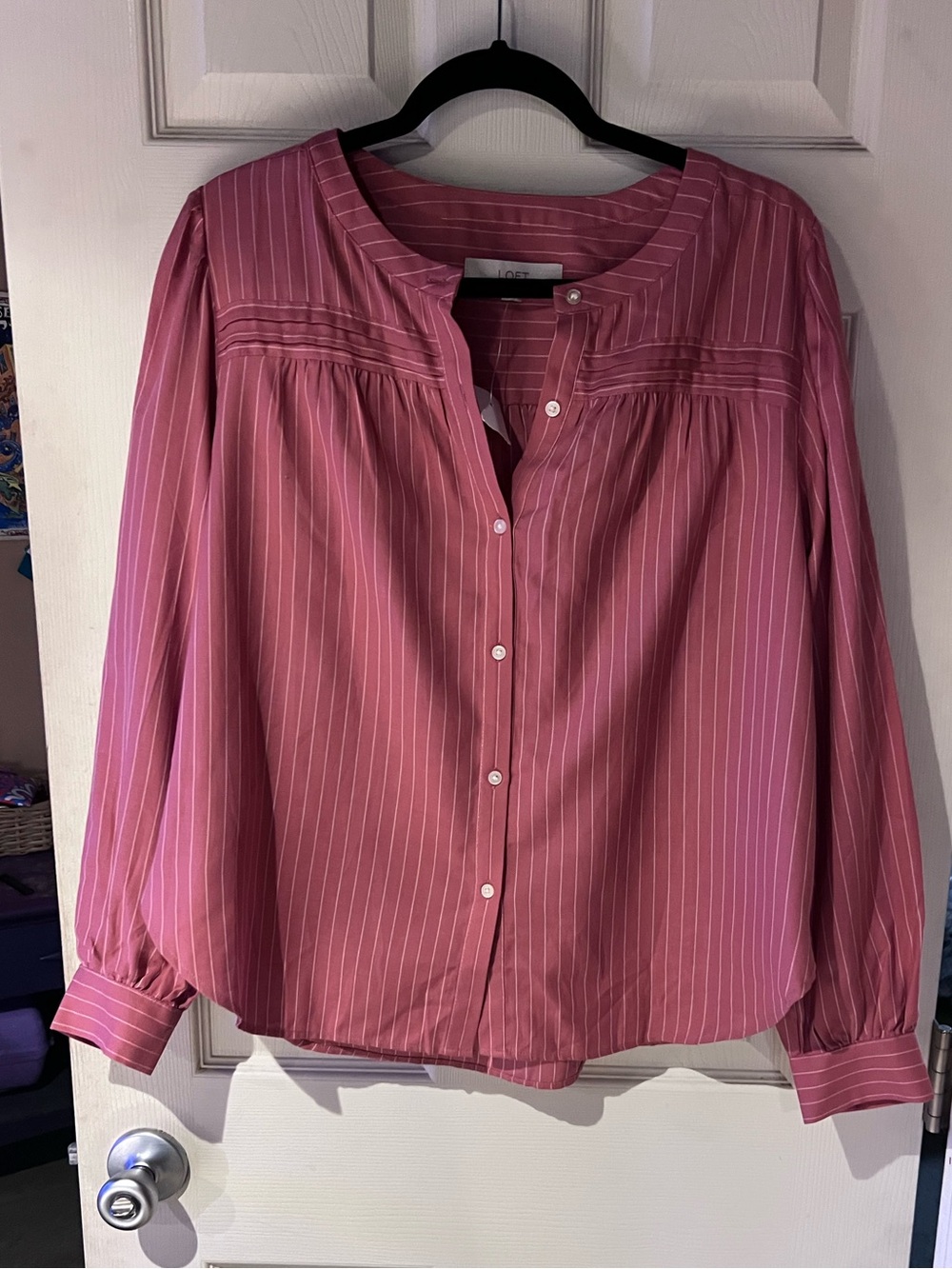LOFT Rose Pink Striped Button-Front Blouse